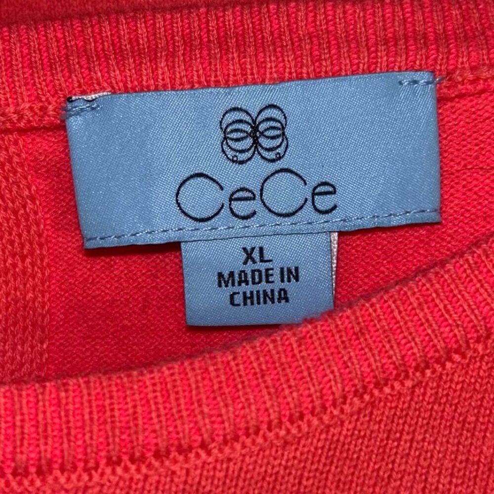 Cece coral pink short puff sleeve sweater top pearl back detail woman's size XL - Picture 8 of 9